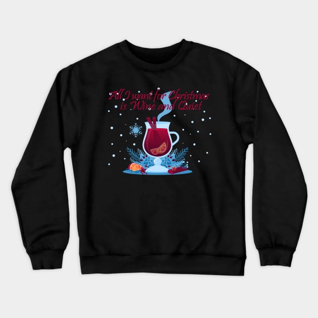 Christmas Time Social Distancing and Wine Crewneck Sweatshirt by Wanderer Bat